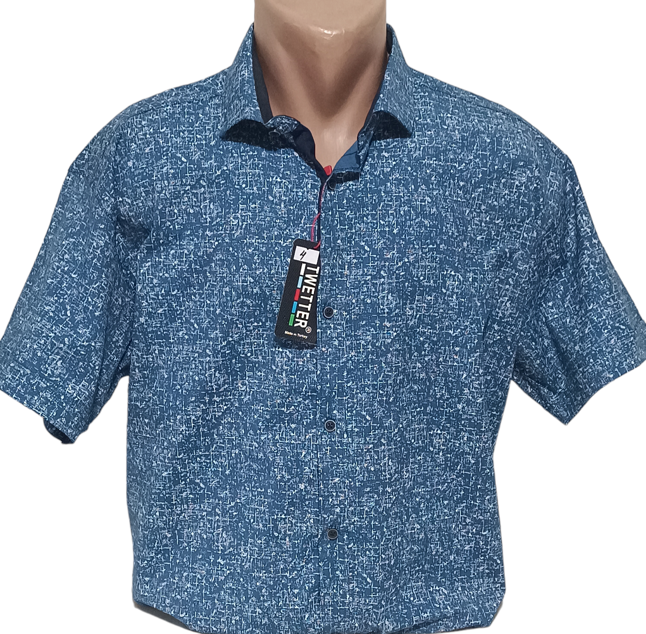 Батальна чоловіча теніска Twetter vk-0004 синя Туреччина, ошатна стильна чоловіча сорочка короткий рукав 5XL