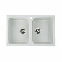 Гранітна мийка для кухні Platinum 7648W TWIN глянець, біла, мийка зі штучного каменю