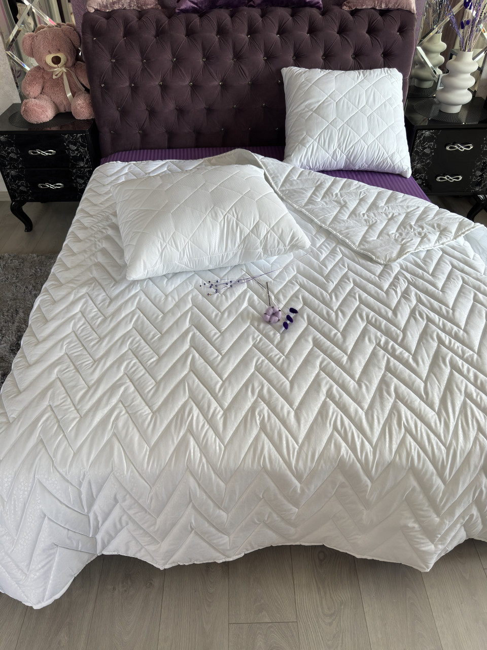 Ковдра літня євро на холофайбері біла готельного типу 195*215, фото 1