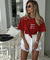 Жіноча яскрава червона футболка onesize з принтом Amore з турецького ЛЮКС куліра
