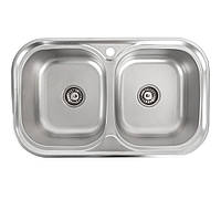 Кухонная мойка из нержавеющей стали закругленная двойная Platinum Сатин 7848D (0,8/180 мм), врезная мойка для