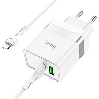 Сетевое зарядное устройство Hoco N21 Topspeed USB-A 30W Type C 30W Type-C to iPhone Белый EM, код: 8034678