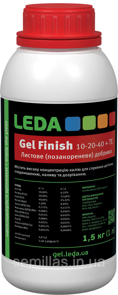 Добриво Finish (Фініш)10-20-40+TE, 1 л, Leda Gel