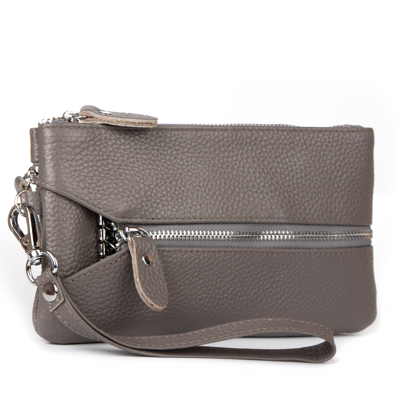 Гаманець ключниця на карабінах косметичка жіночий шкіряний сіра на один відсік та кишеня 18,5x10x3 см 6001-A