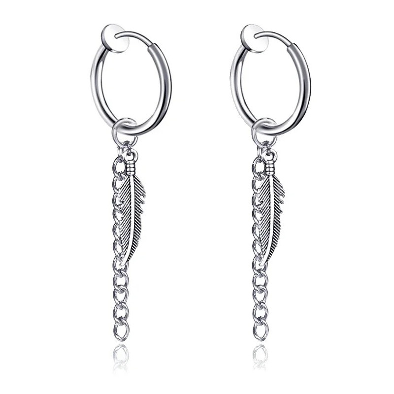 Біжутерія сережки-кліпси-кафи з медичної сталі Feather EH029-02 Silver