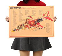 Настінний постер плакат - схема "Літак винищувач-бомбардувальник Сі Харрієр - Sea Harrier" (Великобританія)