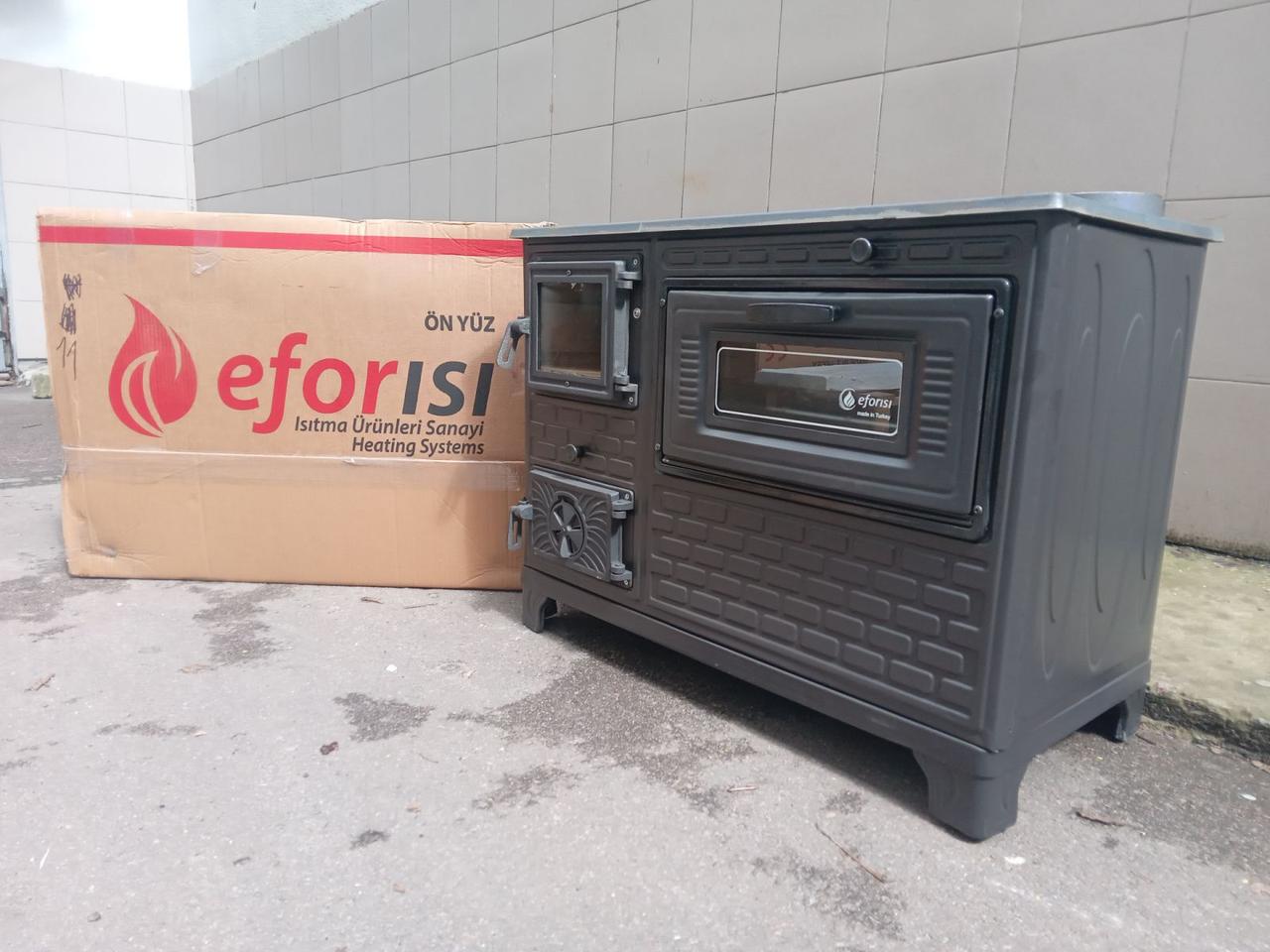 Дровяная печь-кухня Efor EFS-11 «евро буржуйка» с варочной поверхностью и духовкой 8,6 кВт. (двери чугун, топка керамо) 8,6 кВт. 46кг ш820г430в620мм. (ЧОРНИЙ) - фото 5 - id-p2108811219