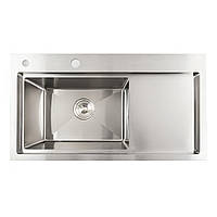 Кухонная мойка прямоугольная нержавейка 78*43 L Platinum Handmade (два отверстия, круглый сифон 3,0/0,8)