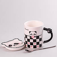 Чашка керамическая 350 мл The Panda с блюдцем и ложкой Клетка