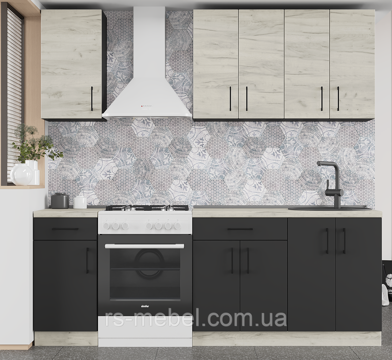 Кухня К-4 (2,2 м/пог.) крафт білий / антрацит (Еверест), фото 1