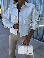 Жіночий весняний кашеміровий піджак на кнопках із накладними кишенями розміри S-XL