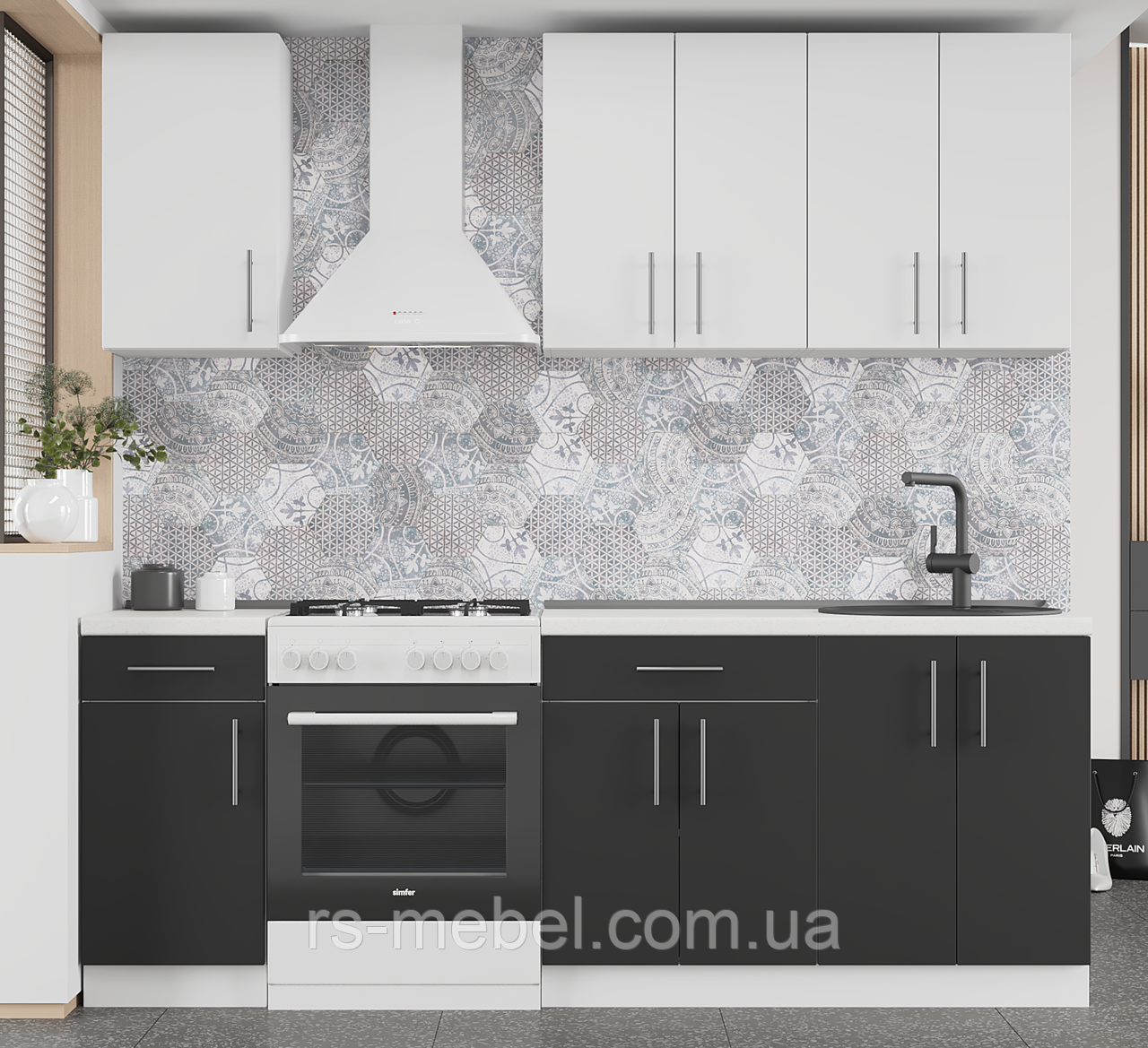 Кухня К-4 (2,2 м/пог.) німфея альба / антрацит (Еверест), фото 1