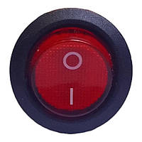 Перемикач клавішний KCD1-5 з підсвіткою. RED ON-OFF 3pin круглий 6A 250VAC