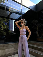 Женский прогулочный костюм топ и брюки клеш с разрезами по бокам
