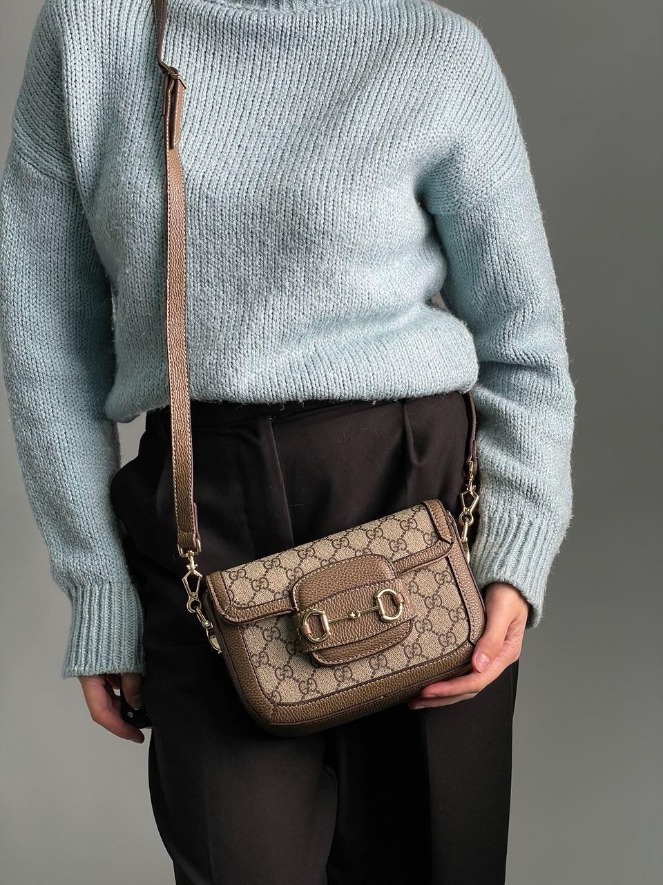 Жіноча сумка Гуччі сіра Gucci Horsebit 1955 Mini Bag Grey/Beige