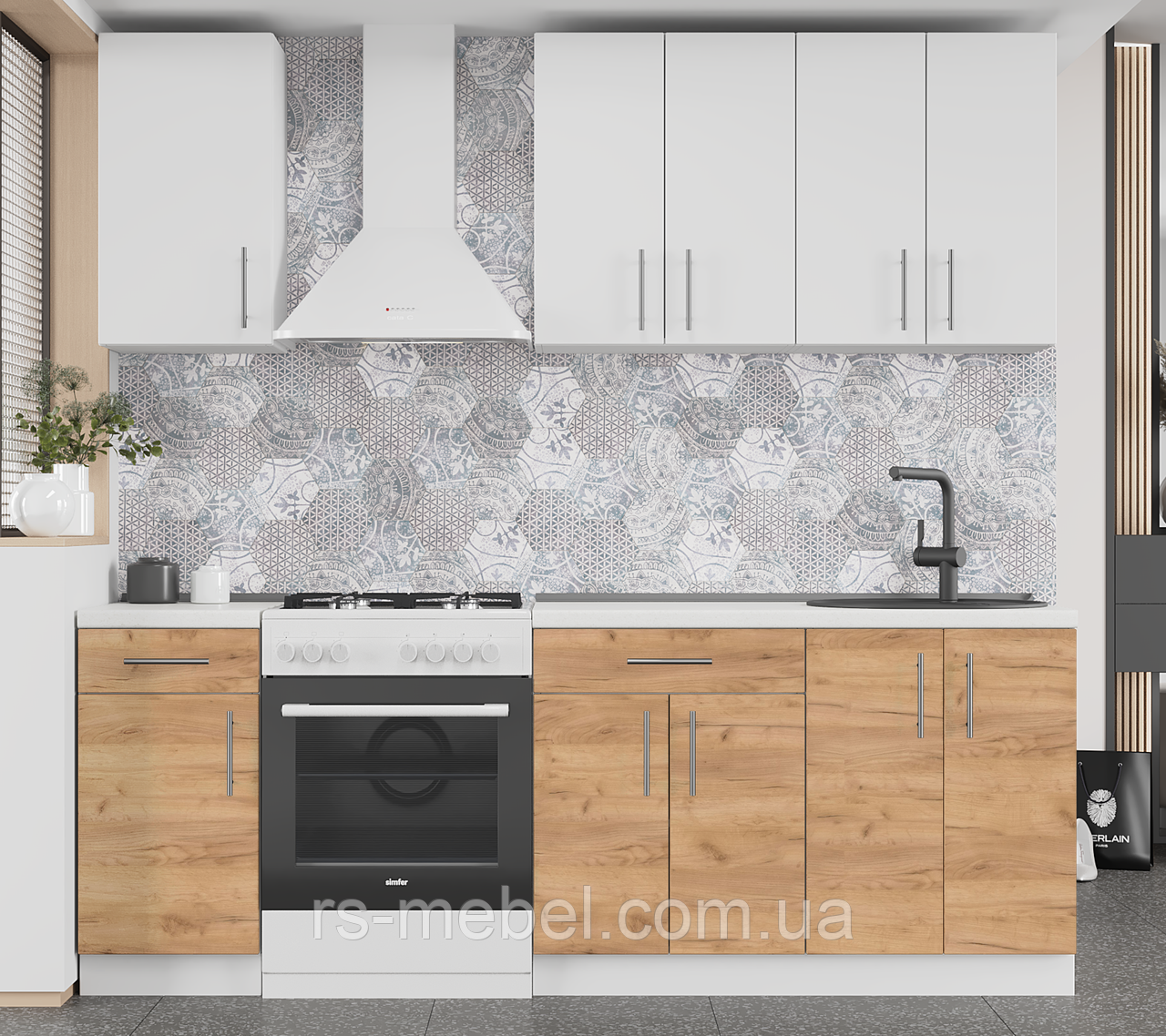 Кухня К-4 (2,2 м/пог.) німфея альба / крафт золотий (Еверест), фото 1