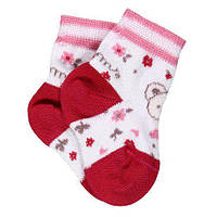 Детские носочки для девочки с мишкой и цветочками белые с красным BRUMS Италия