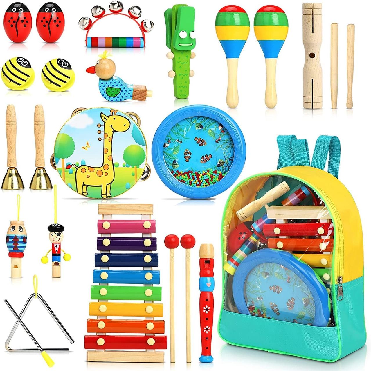 Дитячий набір музичних інструментів Jojoin — 24 предмети, інструменти, ударні дерев'яні іграшки, Amazon,
