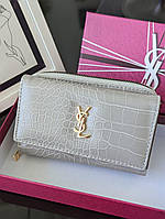 Женский кошелек серый рептилия Yves Saint-Laurent качество LUX Ив Сен Лоран кошелек большой YSL