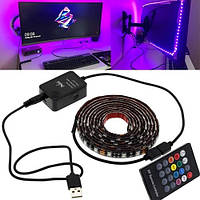 LED RGB 2м лента подсветки ТВ с пультом д/у, USB, датчиком звука sh