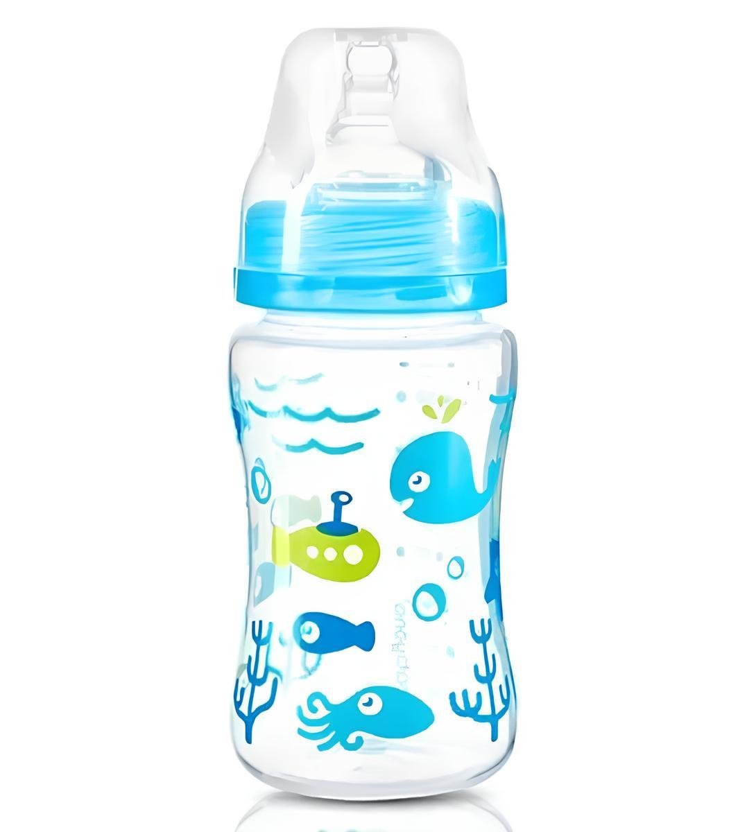 Пляшка пластмасова для годування BabyOno з широкою горловиною (силікон) Море 240 мл Блакитний