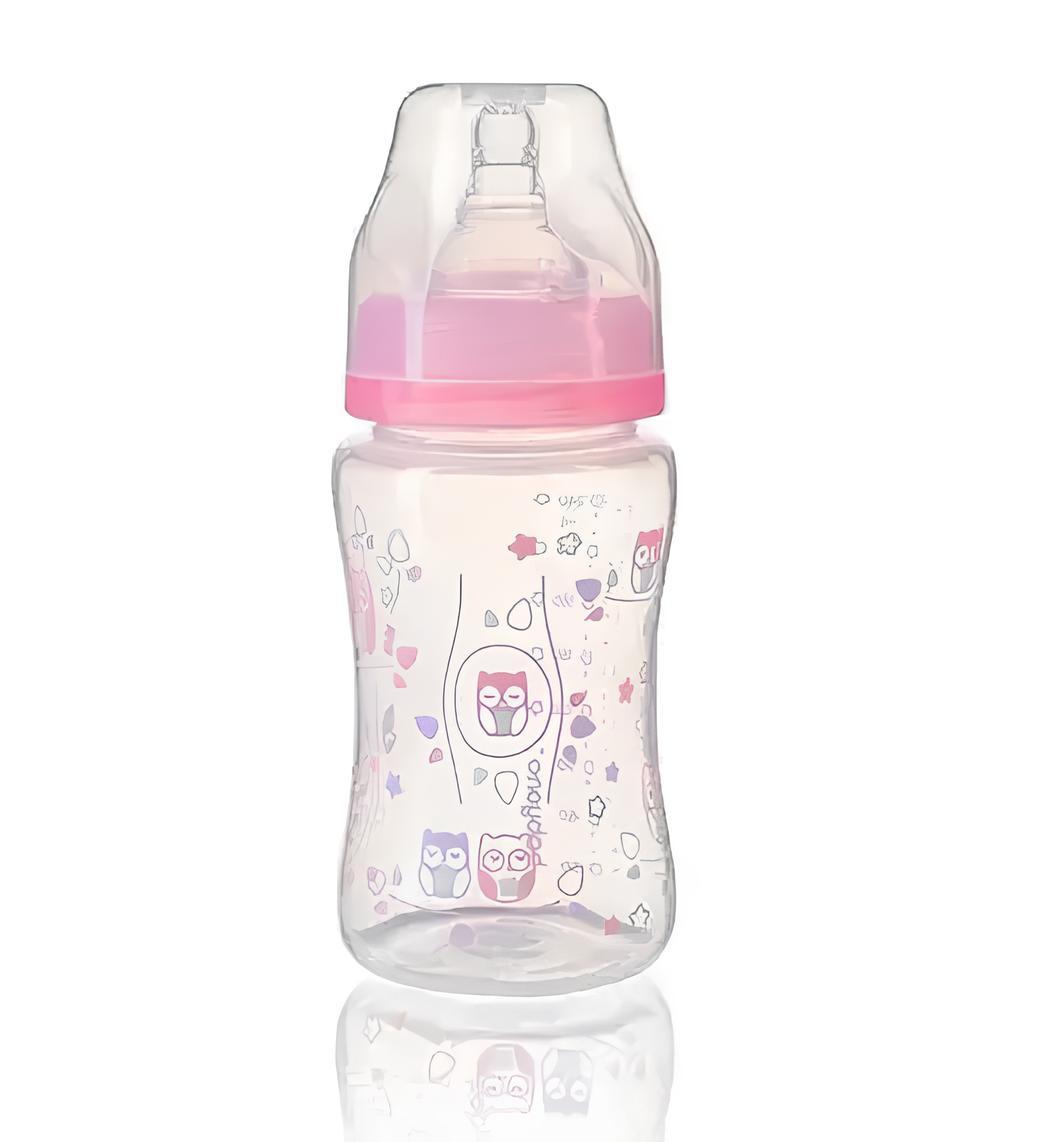 Пляшка пластмасова для годування BabyOno з широкою горловиною (силікон) Совунька 240 мл Рожевий