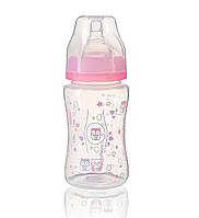 Бутылка пластмассовая для кормления BabyOno с широкой горловиной (силикон) Совунька 240 мл Розовый