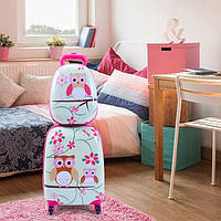 Валіза на коліщатках Сови біло рожева велика з рюкзаком у комплекті BC-S-001