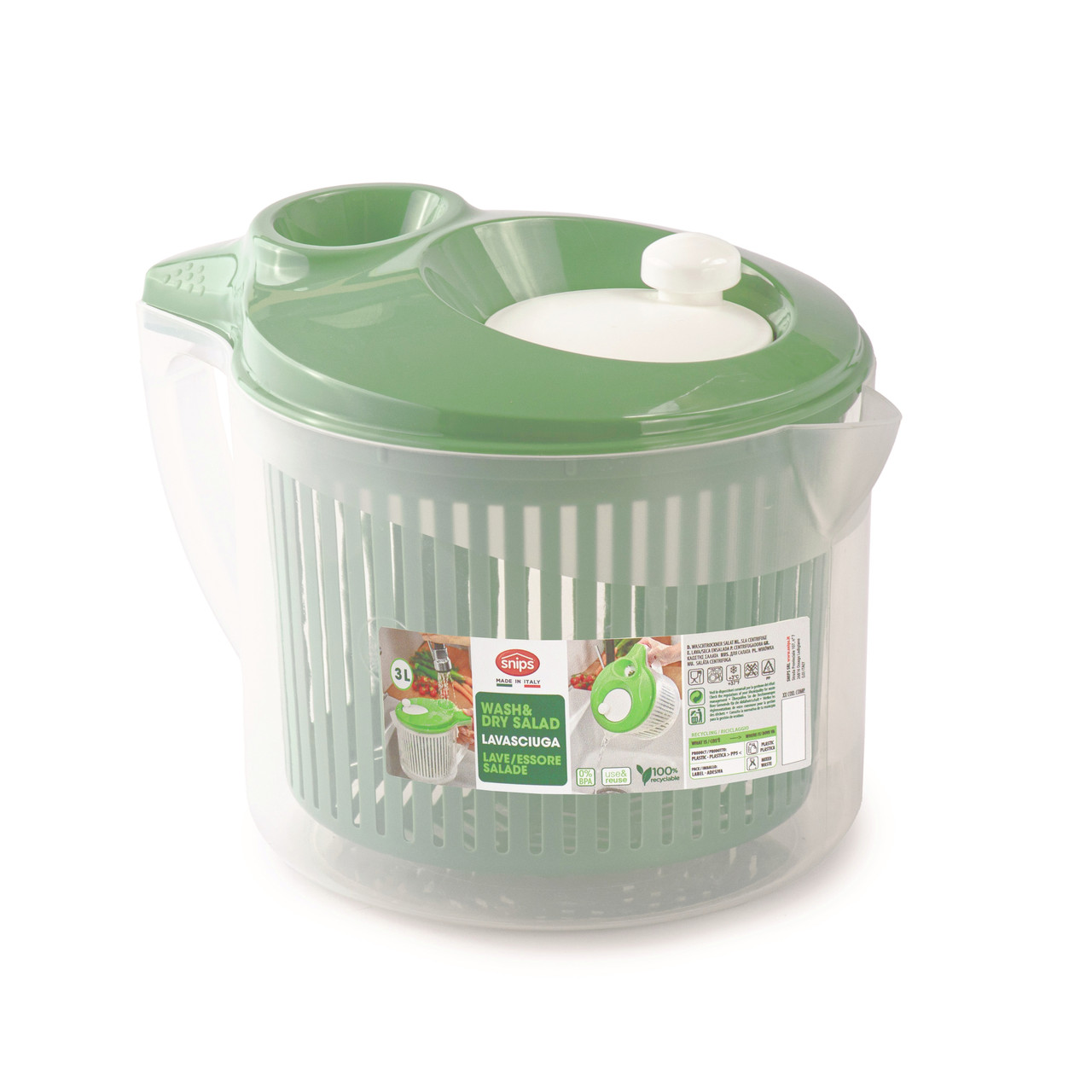 Сушарка для зелені та салату Snips, контейнер центрифуга для миття та сушіння салатного листя 3 л