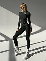 Стильный бесшовный женский комплект легинсы + водолазка, спортивный костюм для тренировок и йоги Зеленый, S/M