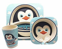 Дитячий бамбуковий посуд Пінгвін набір з 5 предметів sh