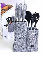 Кухонный набор для приготовления еды на подставке (набор ножей, шумовка, половник) 9 предметов Benson BN 413