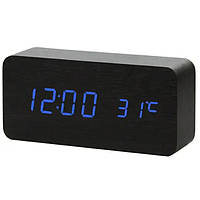 Настольные часы VST-862 от USB + батарейки (часы, будильник, дата, температура) Черный-Синий sh