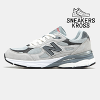 Мужские кроссовки New Balance 990 Grey White, Весенние кроссовки Нью Беленс 990 серые