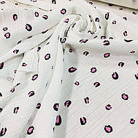Ткань муслин жатый двухслойный, черно-розовый леопард на белом (шир.1,35м) (MS-JAT-2-0109)