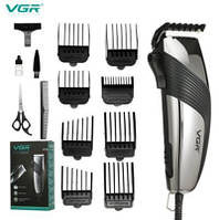 Машинка для стрижки волос с керамическими ножами, 8 насадок, ножницы, расческа VGR V-121 se