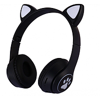 Беспроводные наушники с кошачьими ушками и RGB подсветкой FM радио, micro SD Cat MZ-023 Чёрные sh
