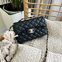 Премиум женская мини сумка Chanel Classic черного цвета из эко-кожи