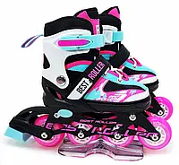 Роликові ковзани розсувні Best Roller PU світло розмір 34-37 устілка 21-23,5 см  Pink/Black (71422-М)