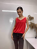 Базова майка на бретелях, шовк, червона, фото 3