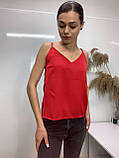 Базова майка на бретелях, шовк, червона, фото 2