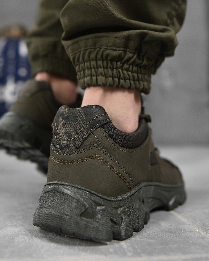 Военные кожаные кроссовки Олива с вставками из текстиля лето, армейская летняя обувь ВСУ - фото 3 - id-p2189448312
