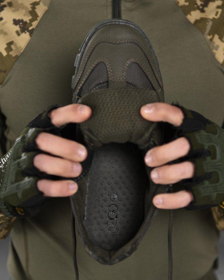 Военные кожаные кроссовки Олива с вставками из текстиля лето, армейская летняя обувь ВСУ - фото 5 - id-p2189448312