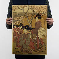 Настінний постер плакат "Японки під сакурою"