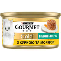 Влажный корм для кошек Purina Gourmet Gold. Нежные биточки с курицей и морковью 85 г 7613035442207 n