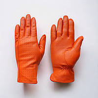 Перчатки кожаные женские на тонком искусственном меху оранжевые Gaur 1134_7,5