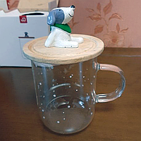 Чашка стеклянная с крышкой "Зоо-сад", 550мл (Кружка с крышкой для чая) Собака