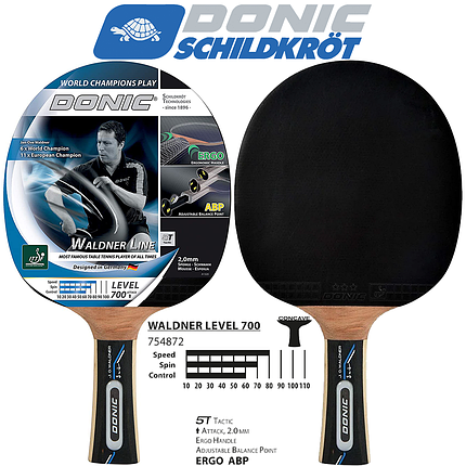 Ракетка для настільного тенісу п'ять шарів дерева конічна Donic Waldner 700 ITTF товщина накладки 2,0 мм, фото 1
