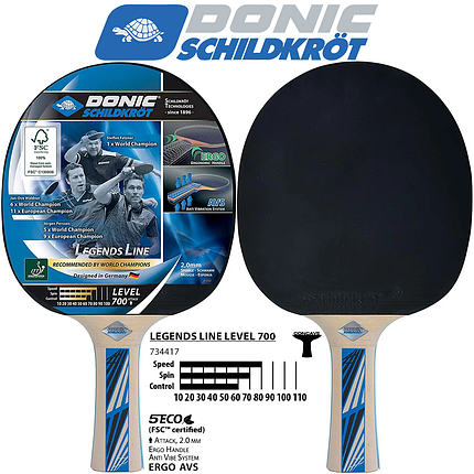 Ракетка для настільного тенісу п'ять шарів дерева Donic Legends 700 FSC ITTF товщина накладки 2,0 мм, фото 1