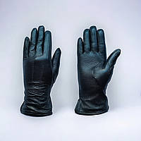 Перчатки кожаные женские на тонком искусственном меху чёрные Lord 1173_6,5